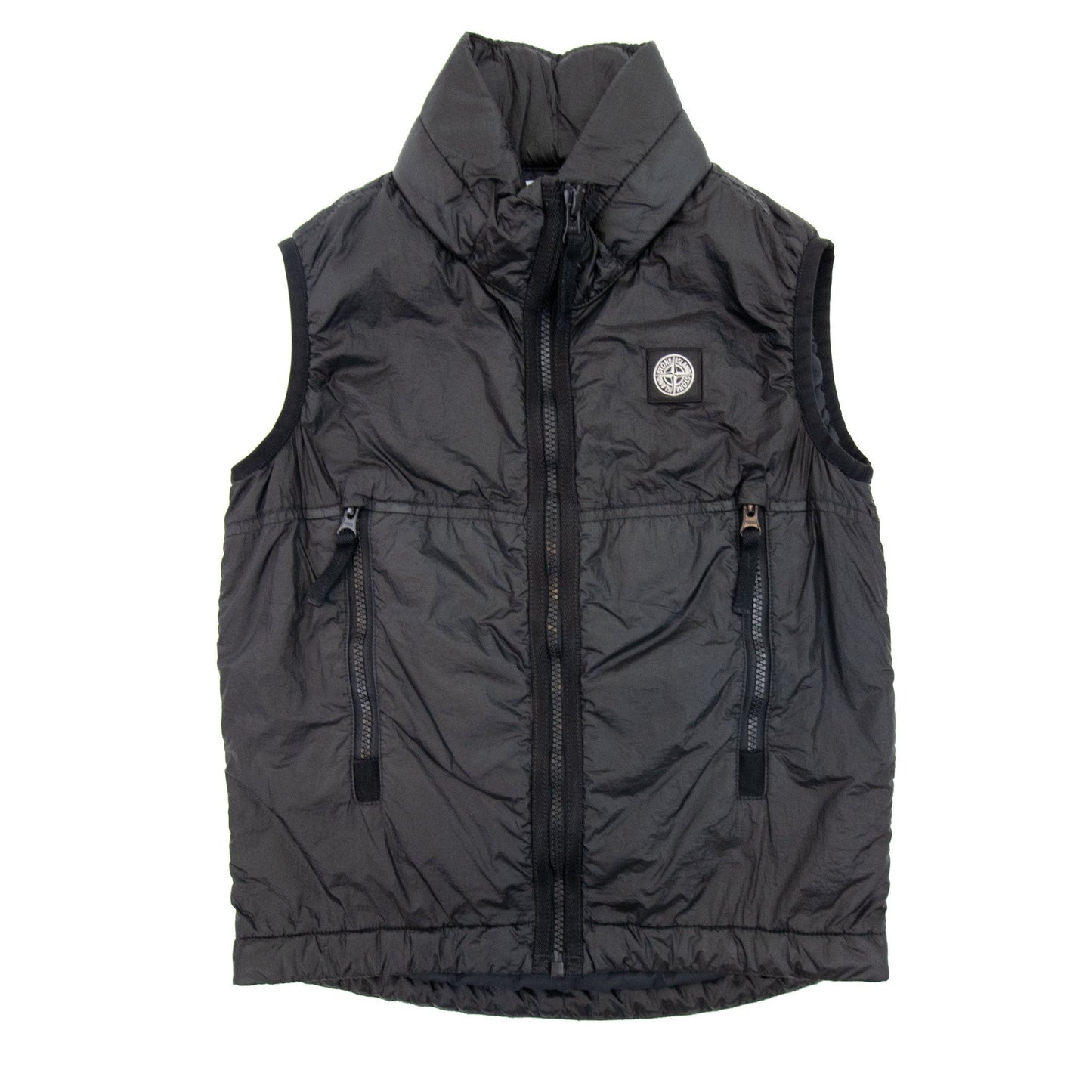 Stone Island Junior Logo Hoodied Nylon Gilet Black V0029