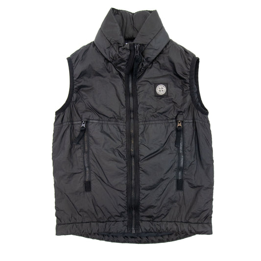 Stone Island Junior Logo Hoodied Nylon Gilet Black V0029