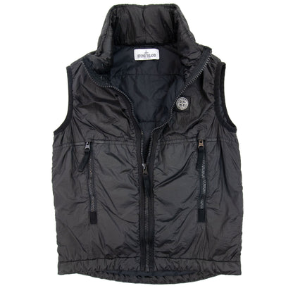 Stone Island Junior Logo Hoodied Nylon Gilet Black V0029