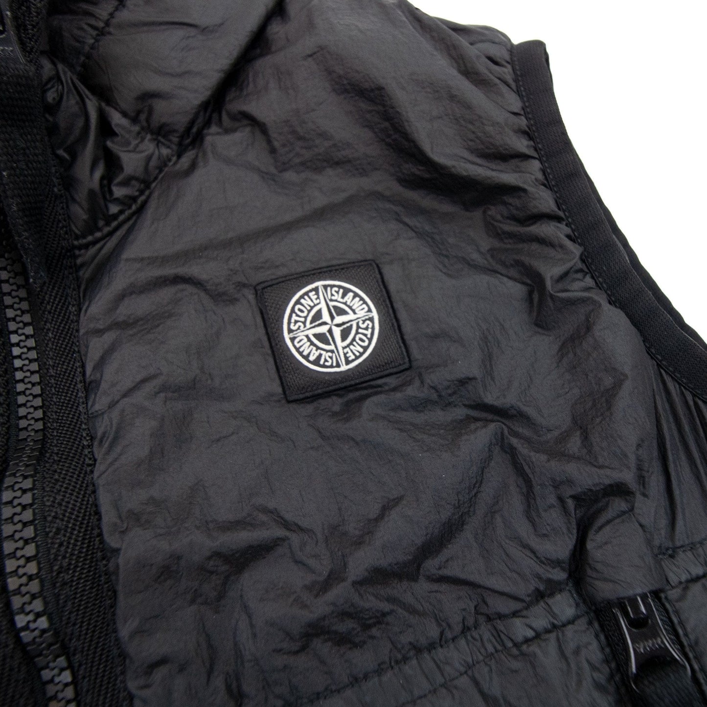 Stone Island Junior Logo Hoodied Nylon Gilet Black V0029