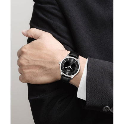 Hugo Boss Elite Leather Strap Watch Black