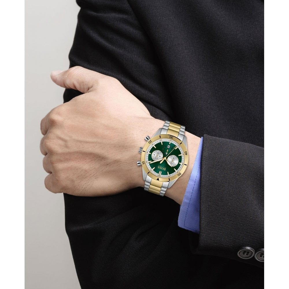 Hugo Boss Santiago Two Tone Green Watch Green