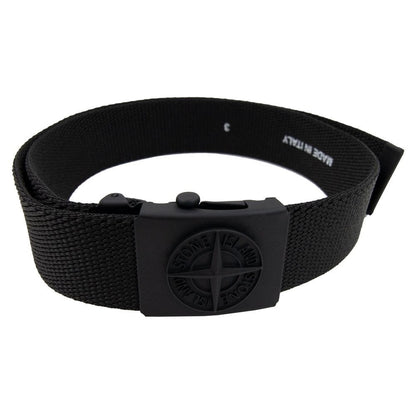 Stone Island Junior 90461 Embossed Logo Buckle Belt Black Voo29