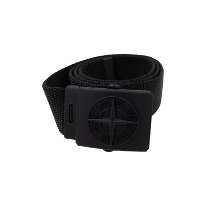 Stone Island Junior 90461 Embossed Logo Buckle Belt Black Voo29