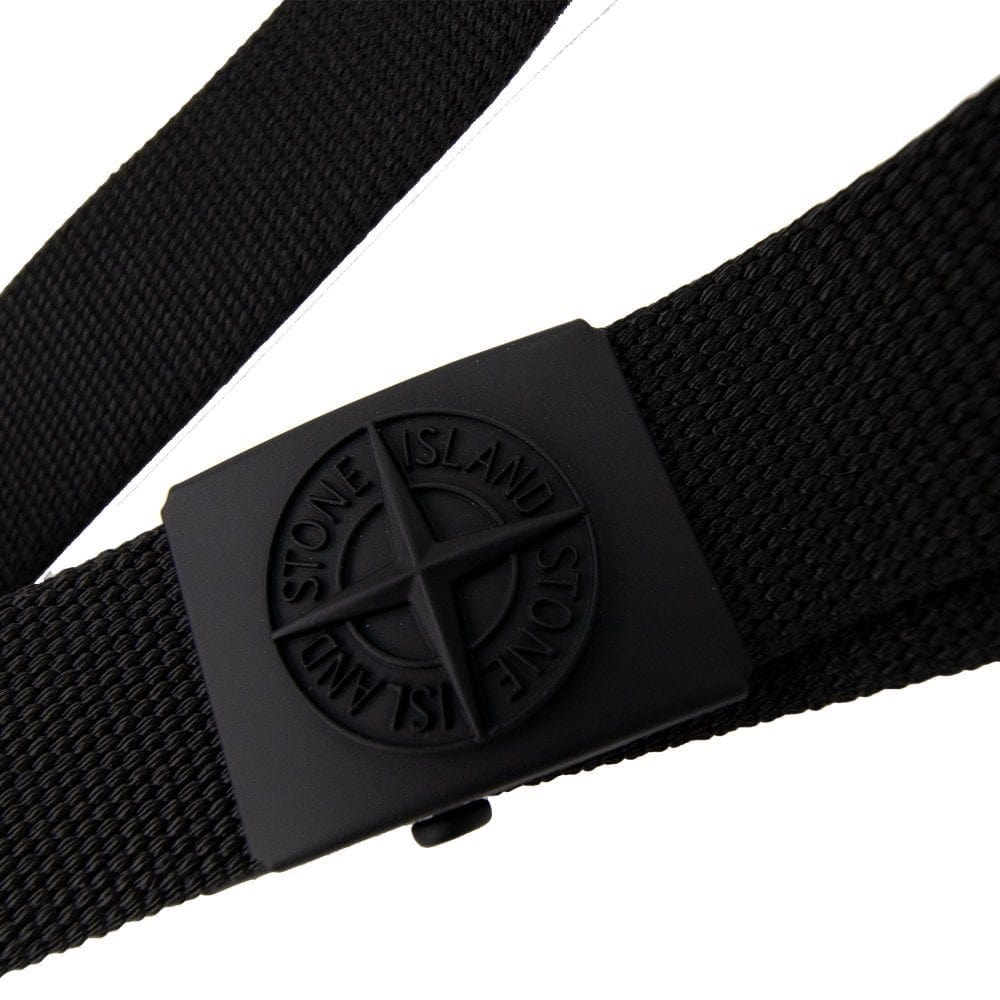 Stone Island Junior 90461 Embossed Logo Buckle Belt Black Voo29
