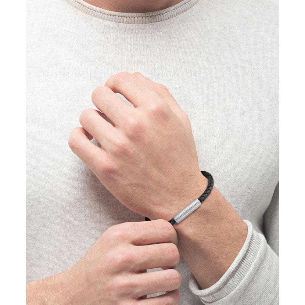 Hugo Boss Braided Leather Bracelet Black