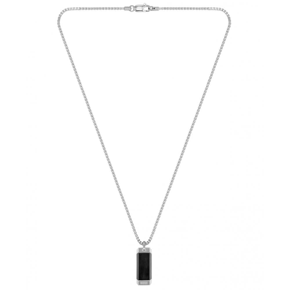 Hugo Boss Box-chain Necklace With Black And Silver-toned Pen Silver