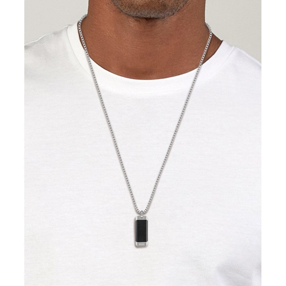 Hugo Boss Box-chain Necklace With Black And Silver-toned Pen Silver