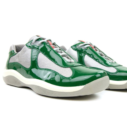 Prada Americas Cup Patent Leather And Nylon Sneakers Green