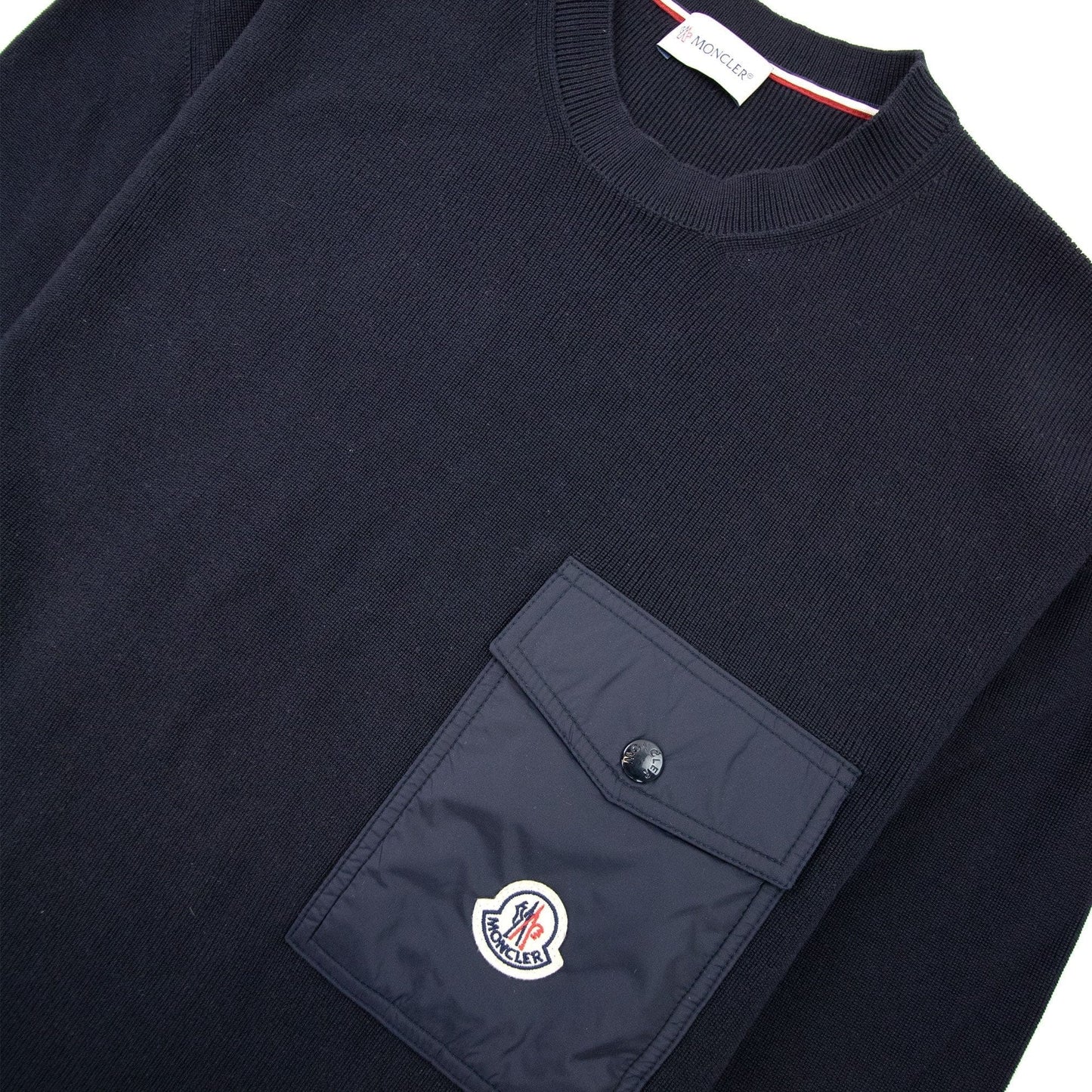 Moncler Nylon Pocket Crewneck Knit Sweatshirt Navy 743