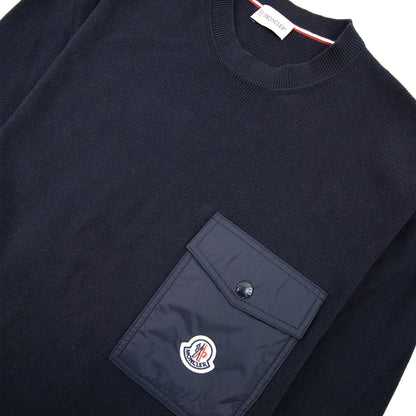 Moncler Nylon Pocket Crewneck Knit Sweatshirt Navy 743