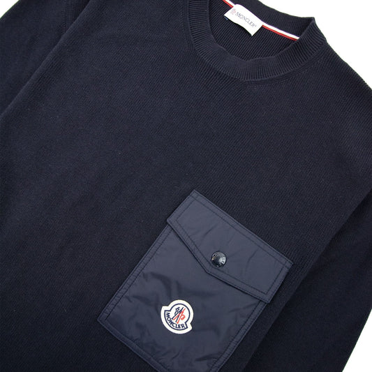 Moncler Nylon Pocket Crewneck Knit Sweatshirt Navy 743