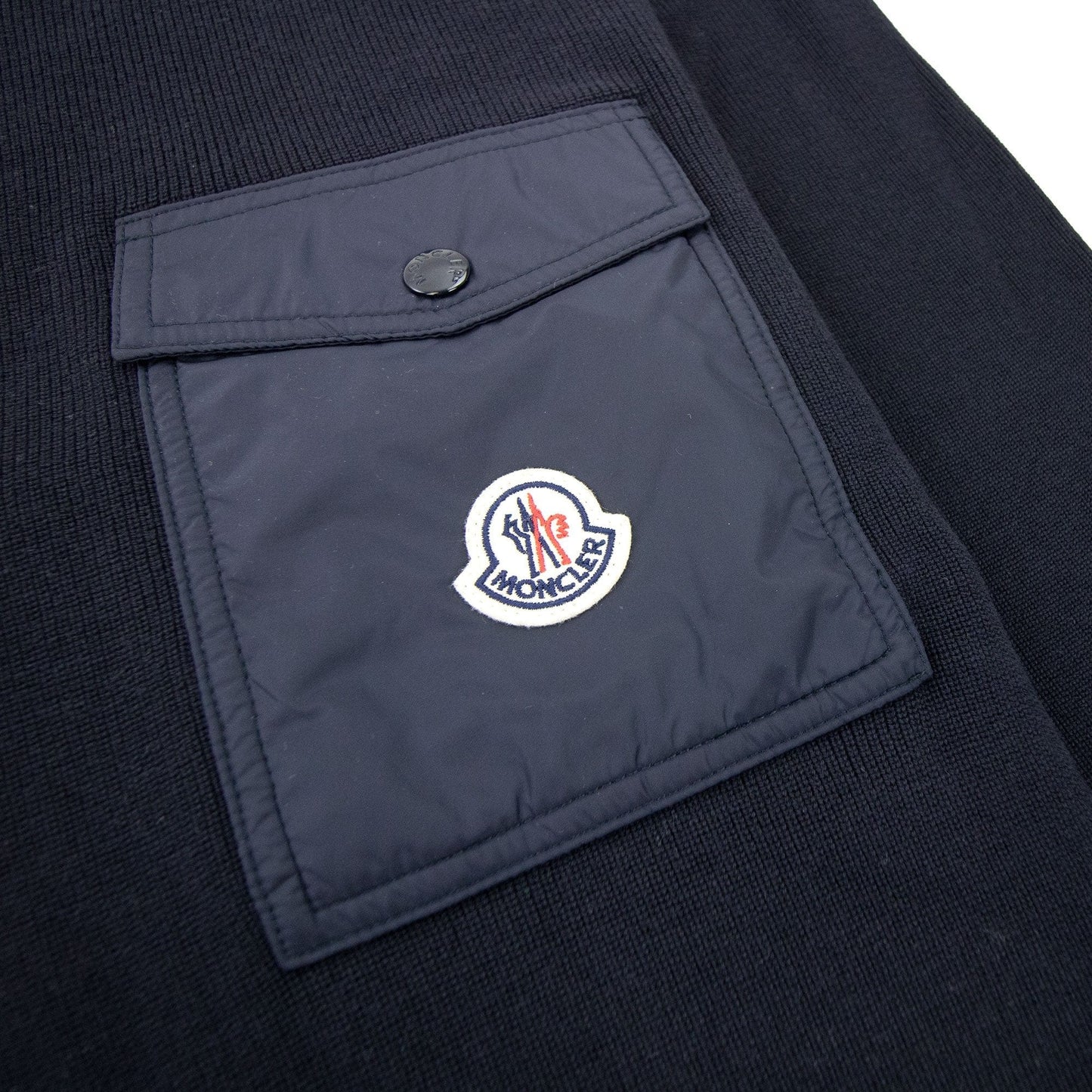 Moncler Nylon Pocket Crewneck Knit Sweatshirt Navy 743