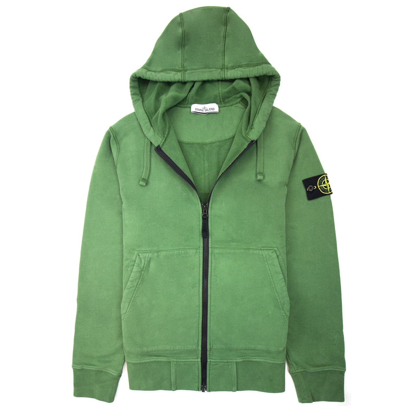 Stone Island Open Zip Up Hooded Sweatshirt Khaki V0058