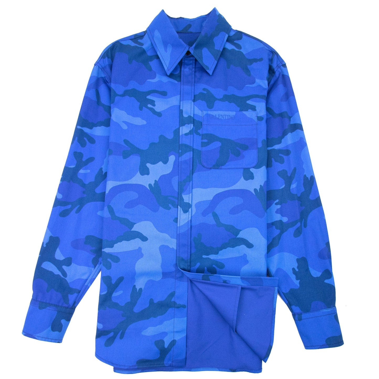 Valentino Camouflage Print And Valentino Embroidery Cotton O Blue Camo