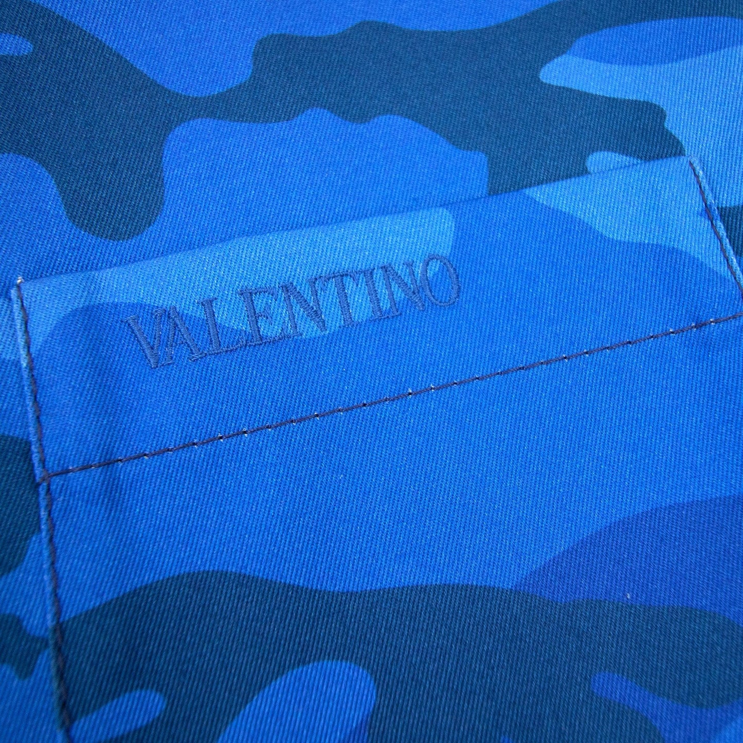 Valentino Camouflage Print And Valentino Embroidery Cotton O Blue Camo
