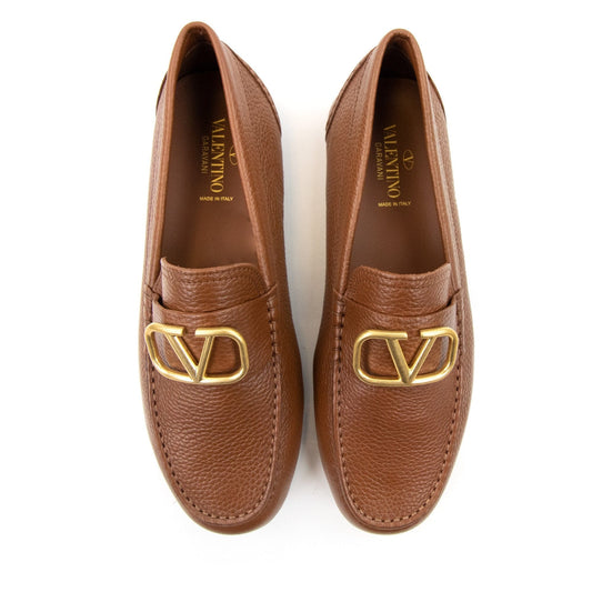 Valentino Vlogo Calfskin Driving Shoe Tan Brown L94