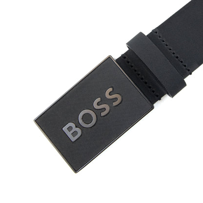 Hugo Boss Plaque-buckle Belt In Italian Leather Black
