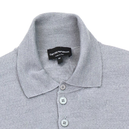 Emporio Armani Wool Knitted Long Sleeve Polo Grigio Grey