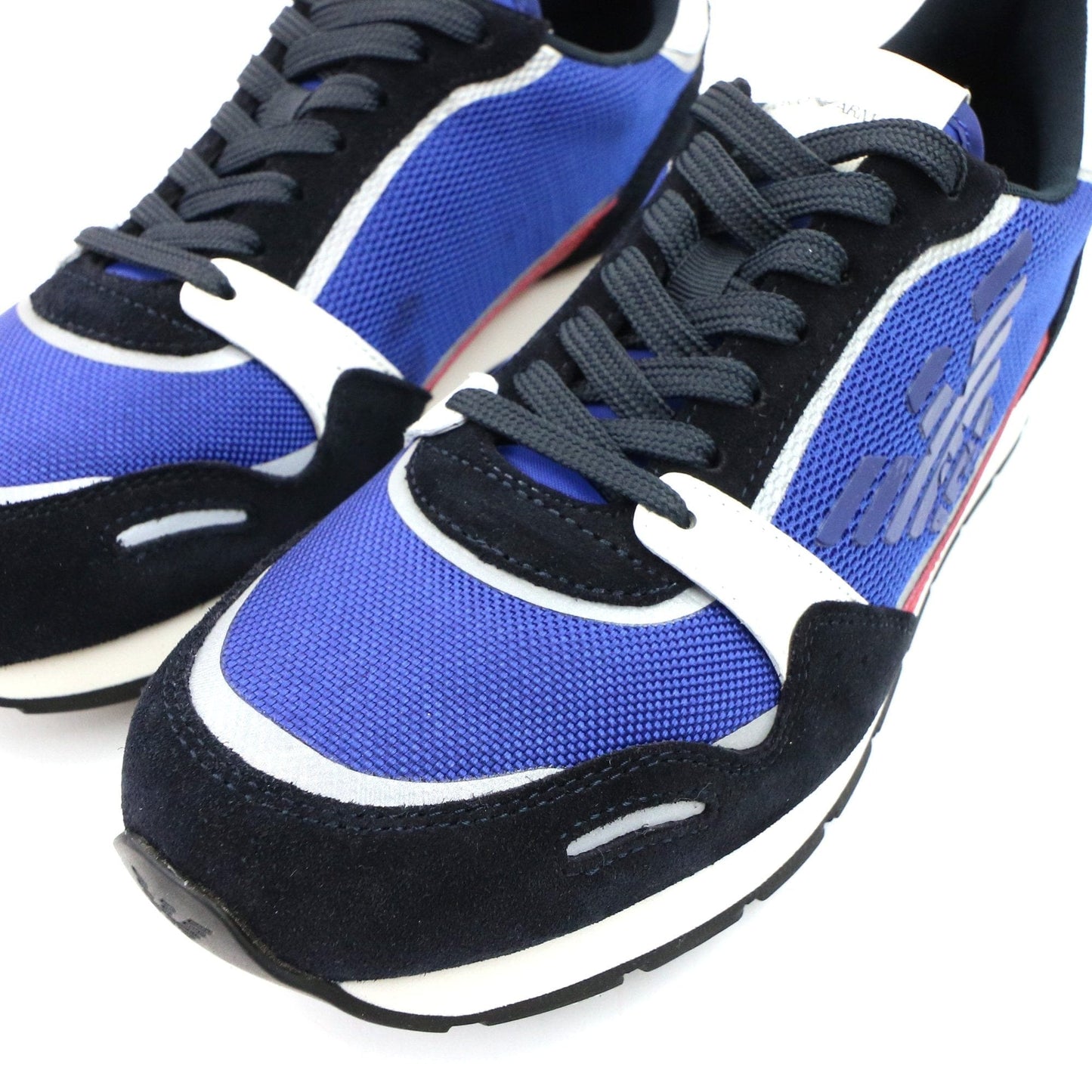 Emporio Armani Suede Sneakers With Contrasting Inserts And Oversi Navy Bluet/red