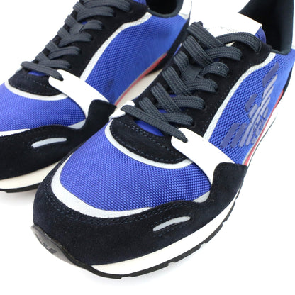 Emporio Armani Suede Sneakers With Contrasting Inserts And Oversi Navy Bluet/red