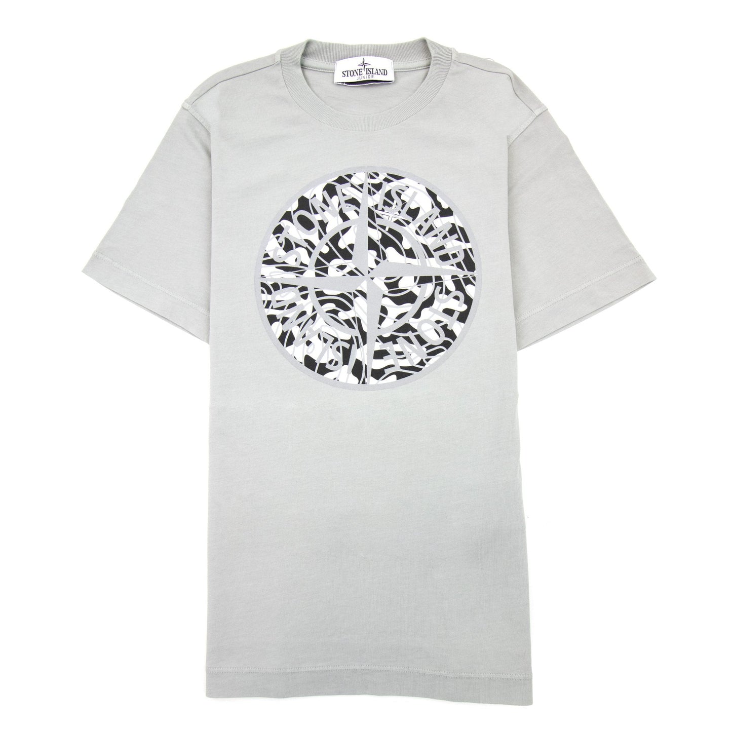 Stone Island Junior 21071 Camo Reflective Logo T Shirt Grey V0064