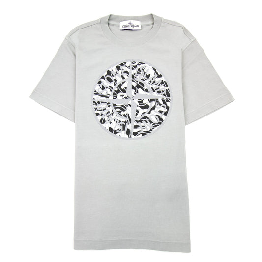 Stone Island Junior 21071 Camo Reflective Logo T Shirt Grey V0064