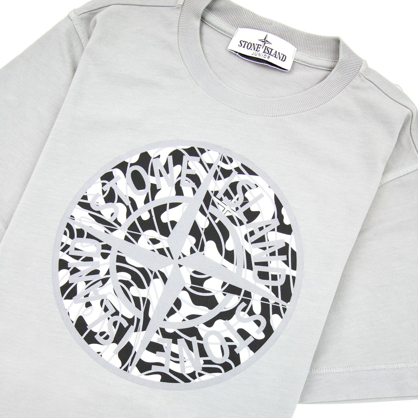 Stone Island Junior 21071 Camo Reflective Logo T Shirt Grey V0064