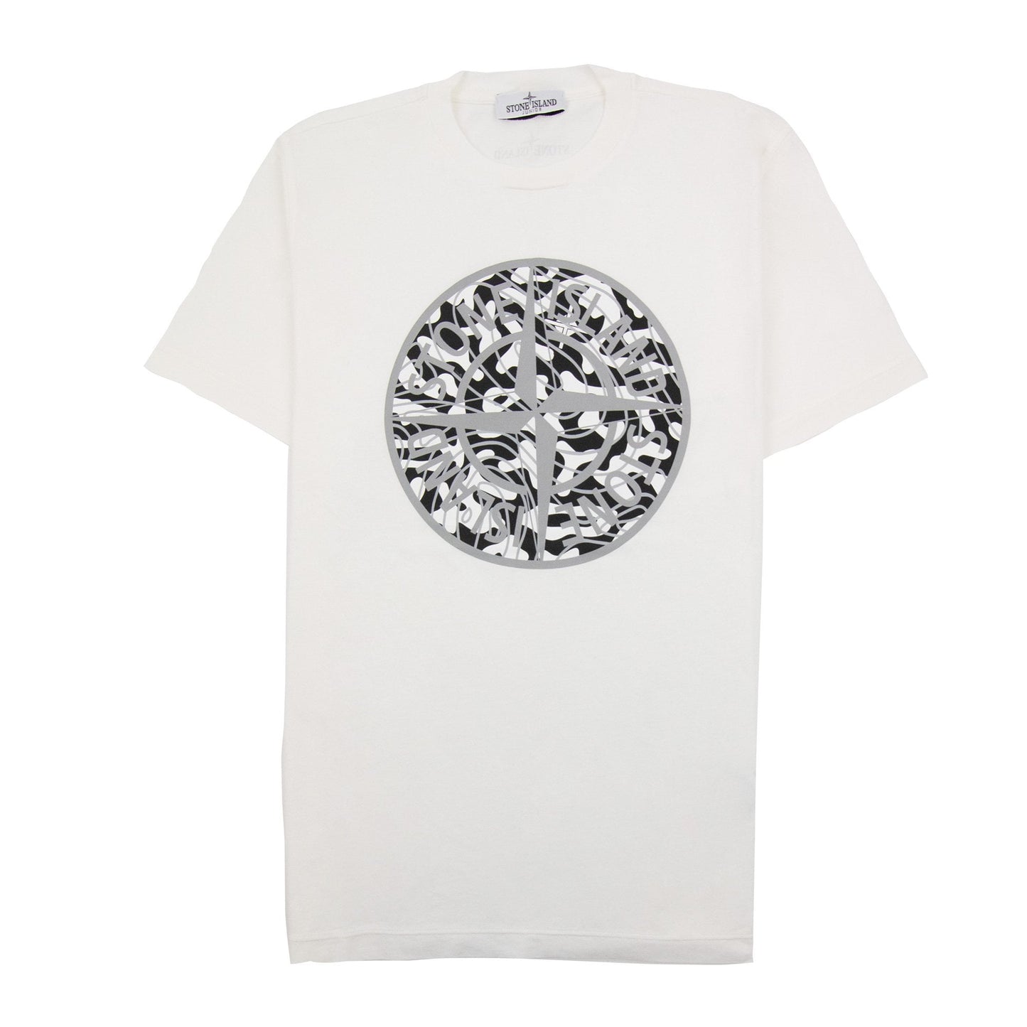 Stone Island Junior 21071 Camo Reflective Logo T Shirt Off White V0099
