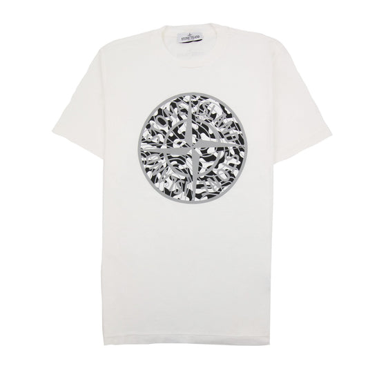 Stone Island Junior 21071 Camo Reflective Logo T Shirt Off White V0099