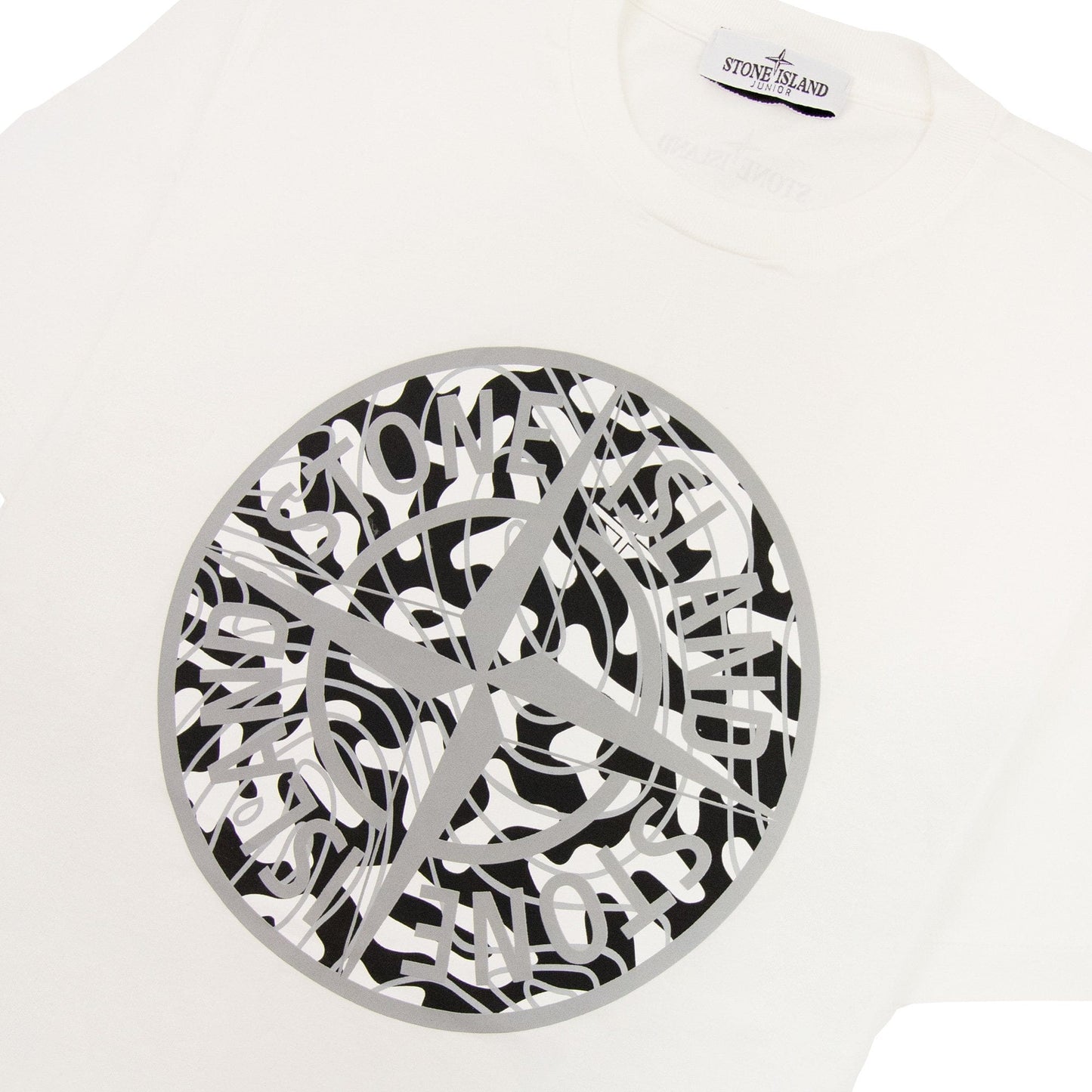 Stone Island Junior 21071 Camo Reflective Logo T Shirt Off White V0099