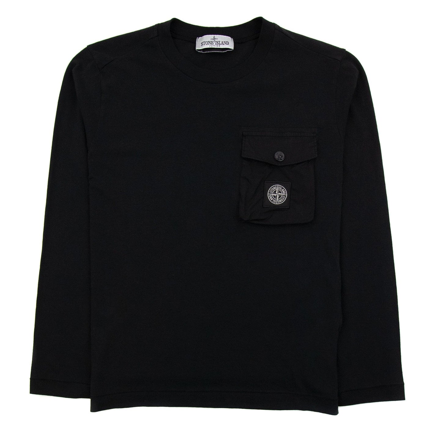 Stone Island Junior 20347 Pocket Logo Long Sleeve T Shirt Black Voo29
