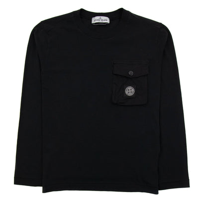 Stone Island Junior 20347 Pocket Logo Long Sleeve T Shirt Black Voo29
