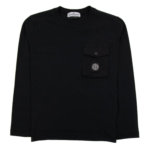 Stone Island Junior 20347 Pocket Logo Long Sleeve T Shirt Black Voo29
