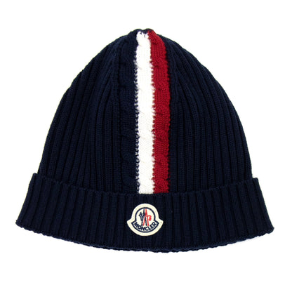 Moncler Junior Berretto Tricolor Wool Beanie Navy 778