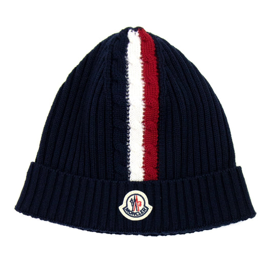 Moncler Junior Berretto Tricolor Wool Beanie Navy 778