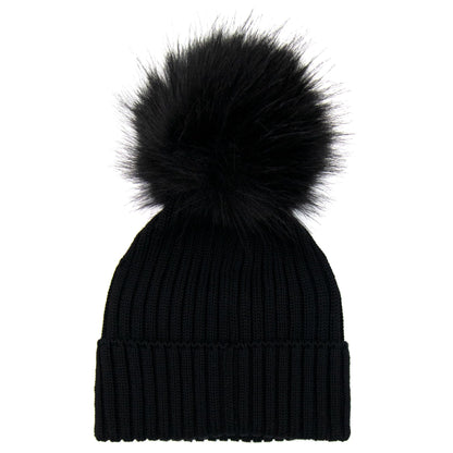 Moncler Junior Berretto Pom Pom Wool Hat Black 999