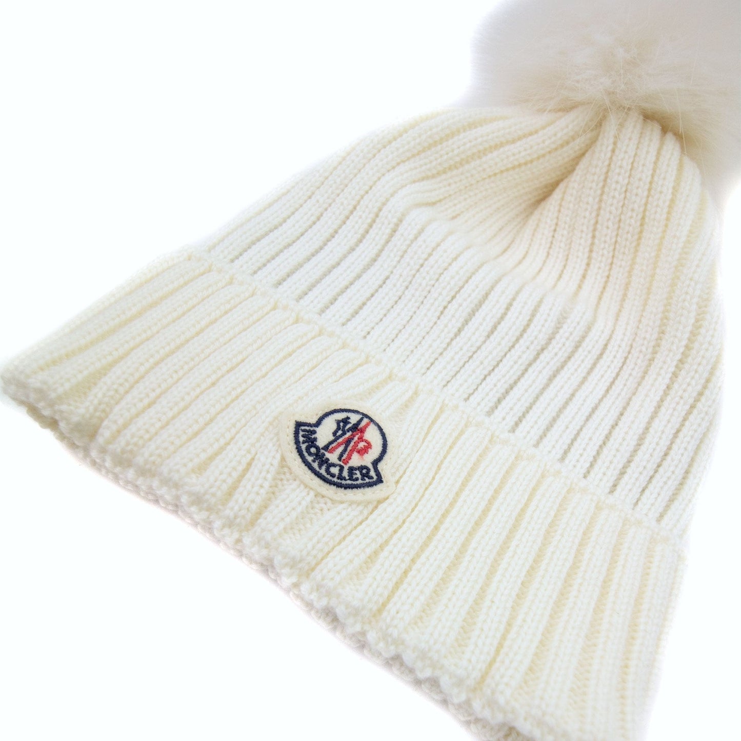 Moncler Junior Berretto Pom Pom Wool Hat White 034