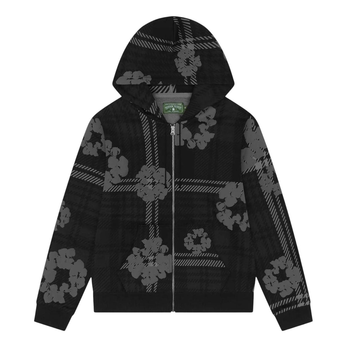 Denim Tears Plaid Cotton Wreath Zip Hoodie 'Black' FW25TZH0101