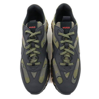 Hugo Camouflage Print Trainers Open Green