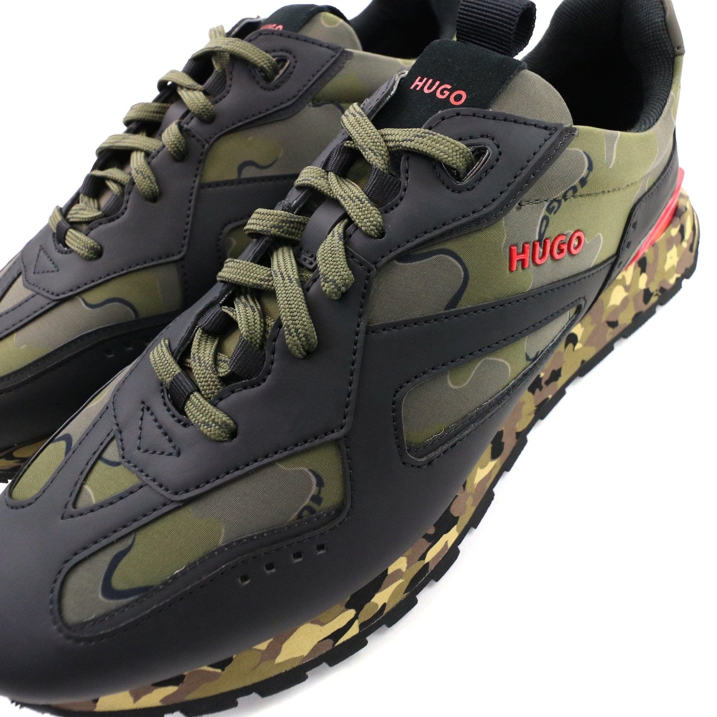 Hugo Camouflage Print Trainers Open Green