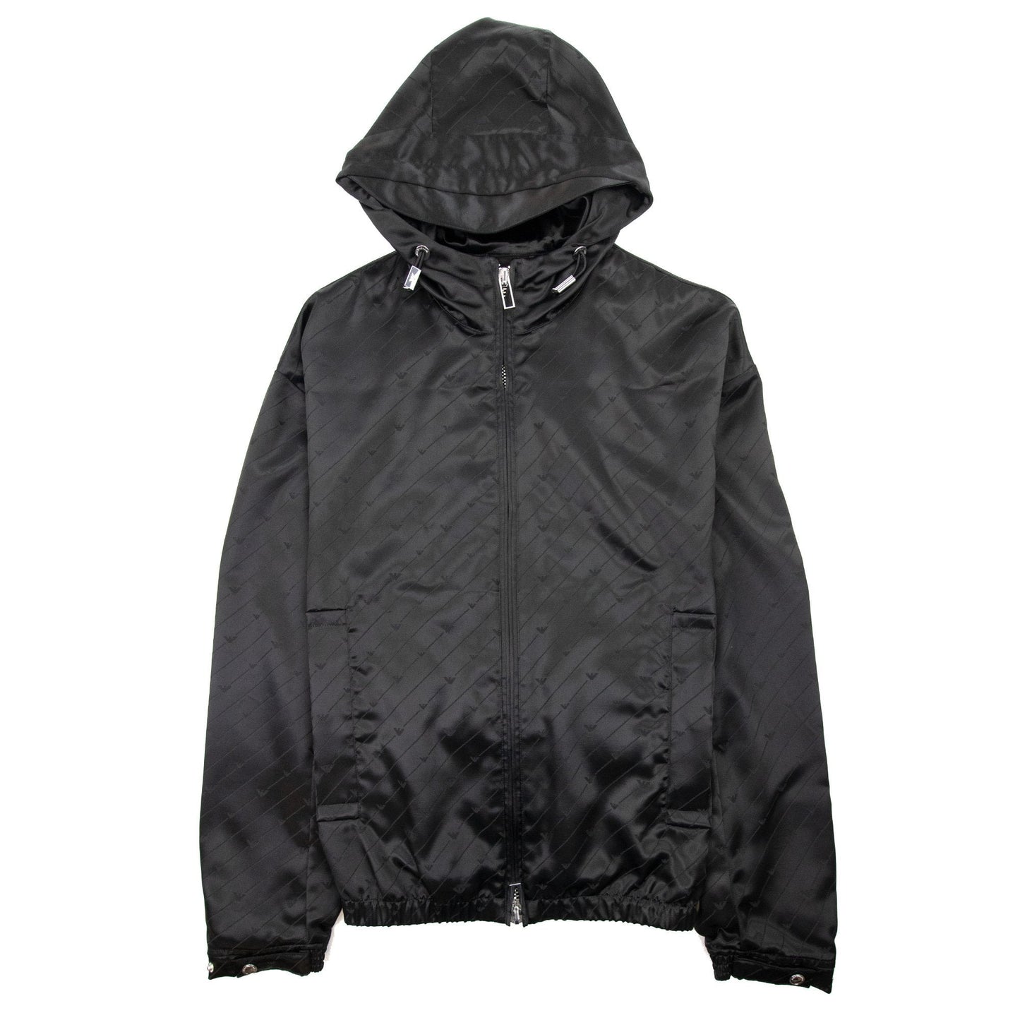 Emporio Armani Jacquard Nylon Hooded Blouson With All-over Eagle Black