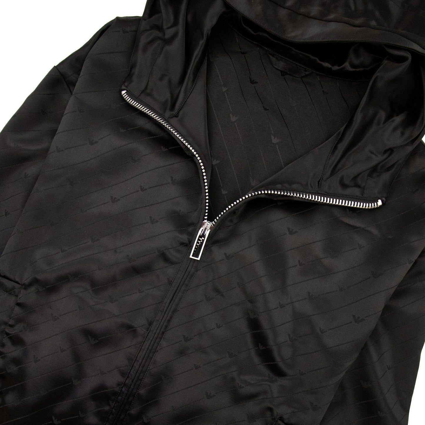 Emporio Armani Jacquard Nylon Hooded Blouson With All-over Eagle Black