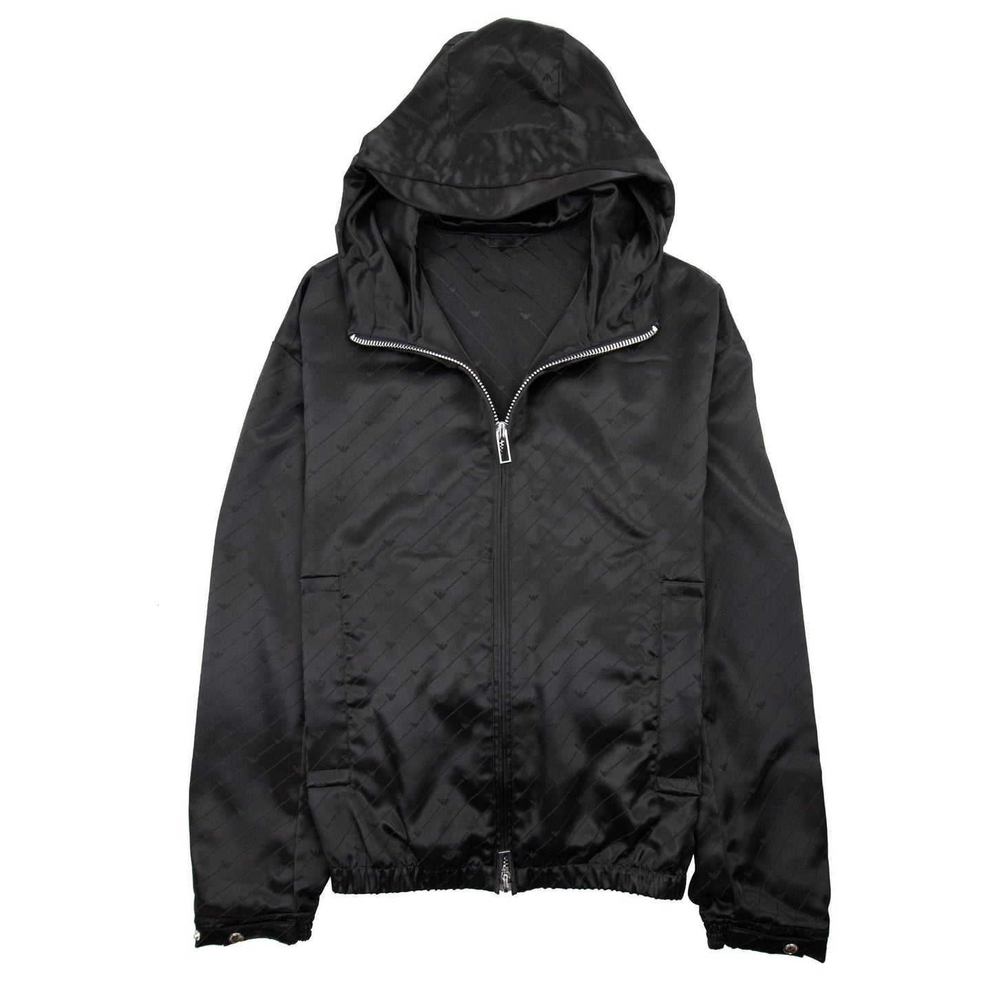 Emporio Armani Jacquard Nylon Hooded Blouson With All-over Eagle Black