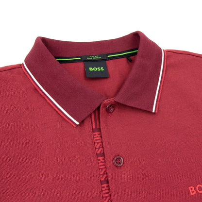 Hugo Boss Paule 4 Slim Fit Branded Placket Polo Burgundy 654