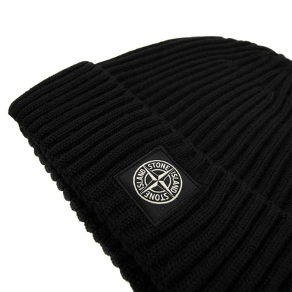 Stone Island Junior N07a5 Logo Knitted Hat Black V0029