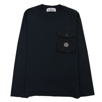 Stone Island Junior 20347 Pocket Logo Long Sleeve T Shirt Navy V0020