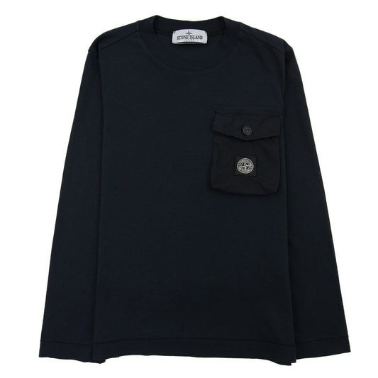 Stone Island Junior 20347 Pocket Logo Long Sleeve T Shirt Navy V0020