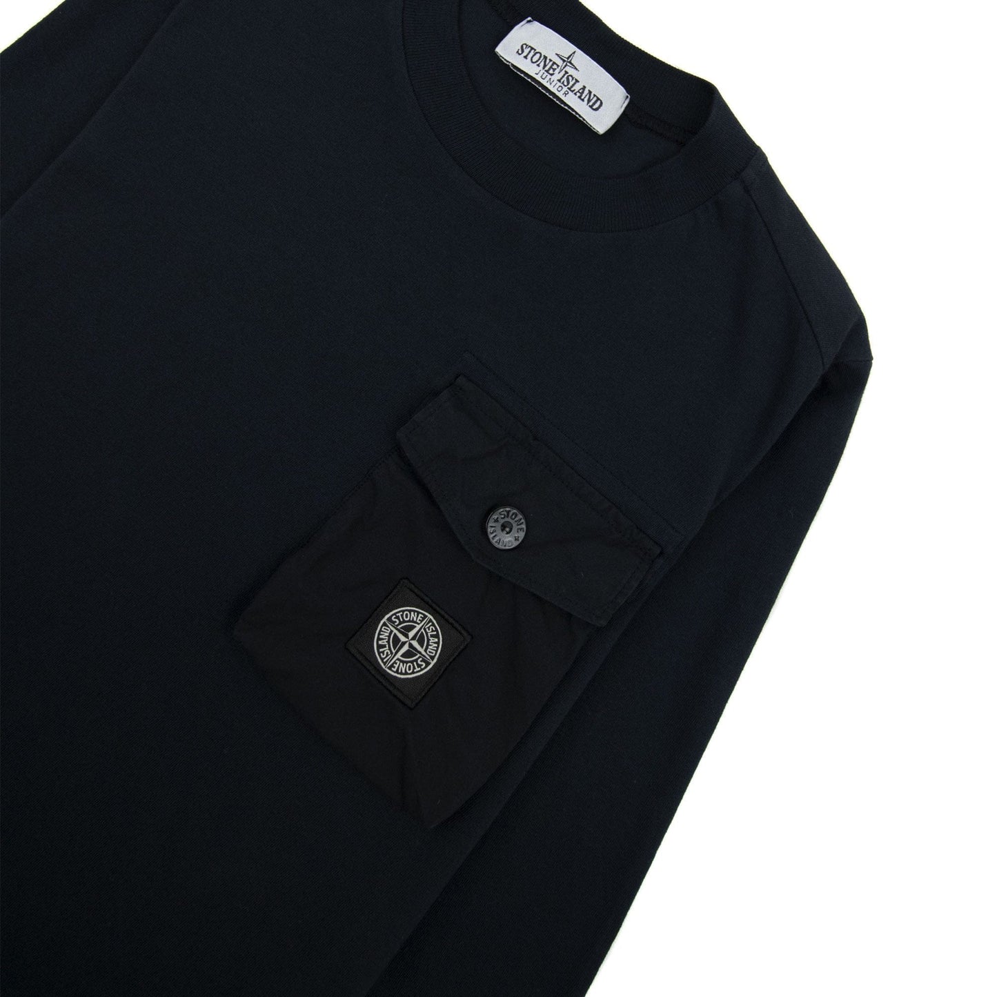 Stone Island Junior 20347 Pocket Logo Long Sleeve T Shirt Navy V0020