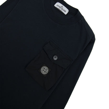 Stone Island Junior 20347 Pocket Logo Long Sleeve T Shirt Navy V0020